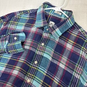 Peter Millar 100% Linen‎ Men's XL Tartan Plaid Long Sleeve Button Up Shirt